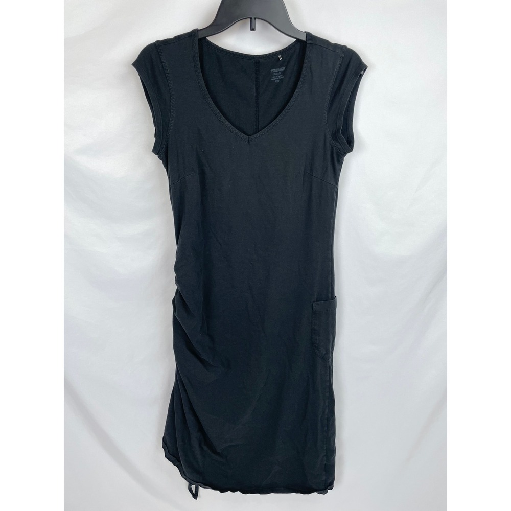 Toad & Co Women Small Black Muse Dress Cinch Side Cap Sleeve Cotton